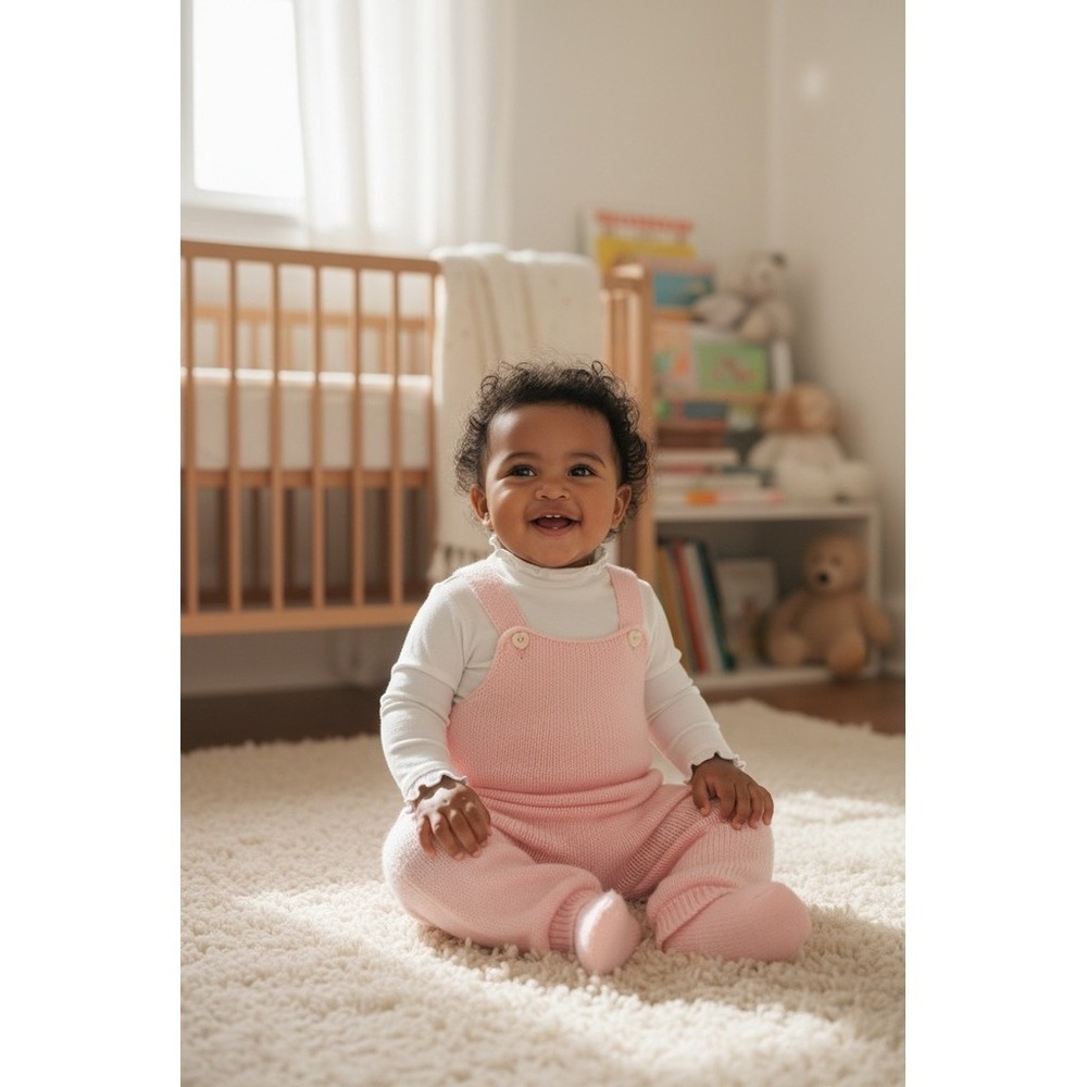 Manhattan Vintage Baby Girls Pink Knit Overalls Romper 6-9 Months grandmacore